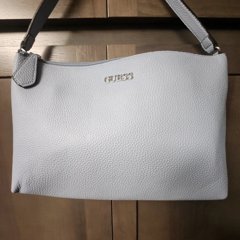Guess Women's Faux Pebbled Texture Leather Baby Sky Blue Shoulder Purse Spring